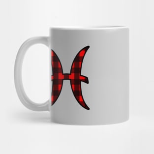 Pisces Zodiac Horoscope Symbol in Black and Red Buffalo Plaid Mug